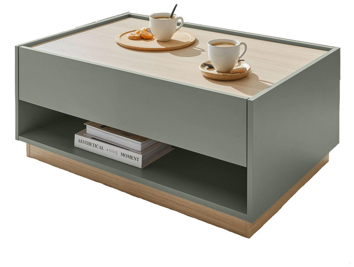 COUCHTISCH in Salbei Grün und Eiche, Wohnzimmertisch mit Schubkasten, 90 x 60 cm - Salbeigrün/Eichefarben, Holz/Holzwerkstoff (60/90/38cm) - Furn.Design