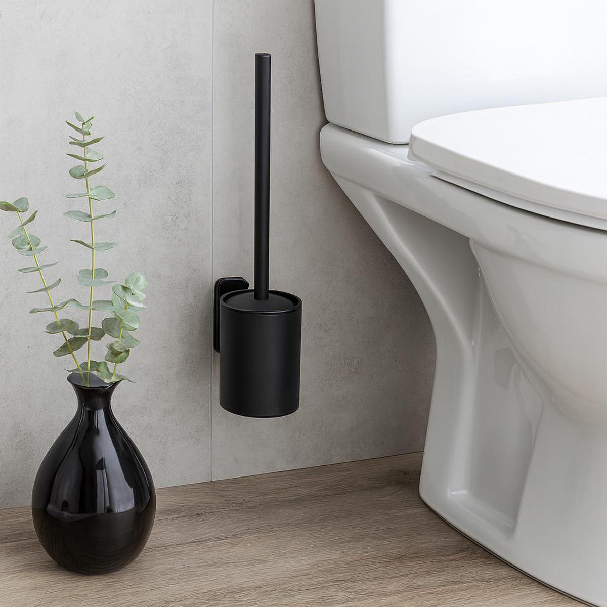 WC-BÜRSTE aus Silikon Porto 13,5/9/37 cm - Schwarz, Metall (9/37/13.5cm) - Wenko