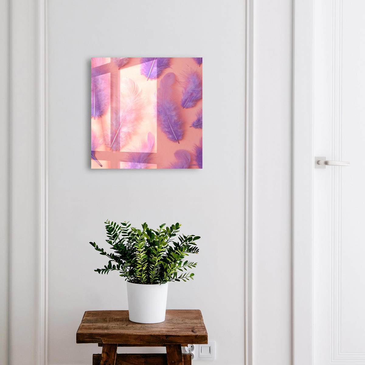 SCHLÜSSELBOX Schwarz 30x30 cm- Türöffnung nach rechts - Lila Federn - Lila, Metall (30/30/5cm) - TULUP