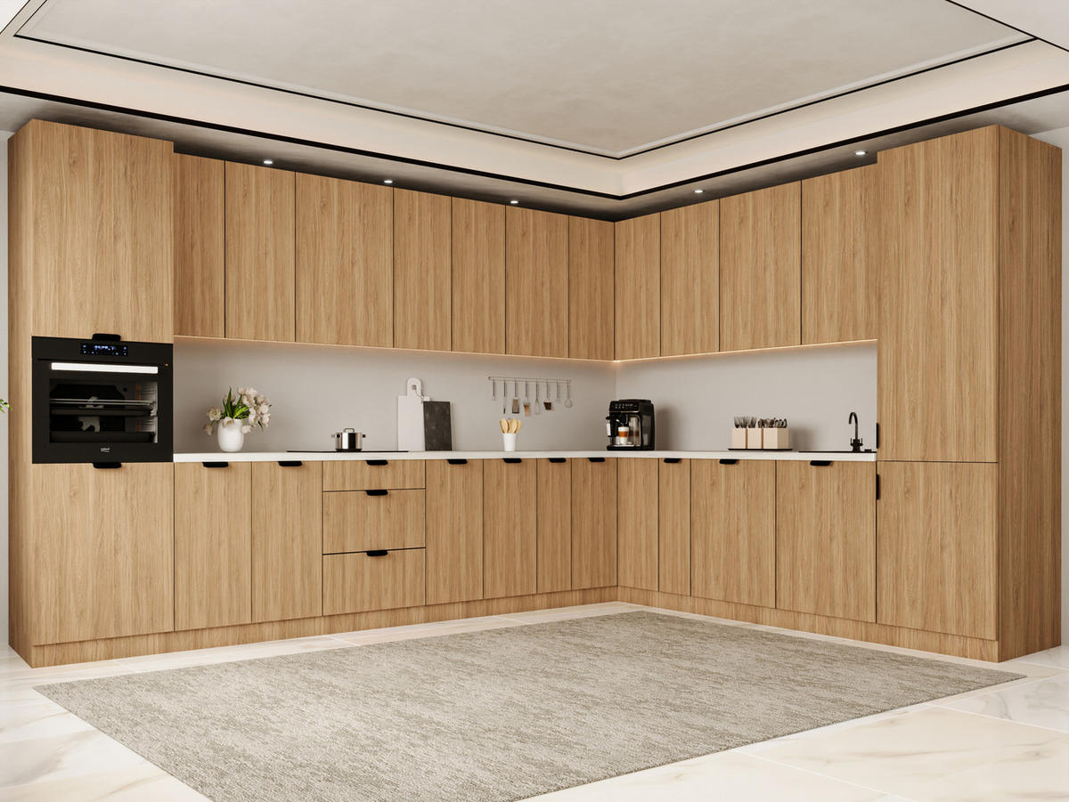WINKELKÜCHE 385 x 285 cm - Sorento KS11-M385 - in Sonoma Eiche - Schwarz/Sonoma Eiche, Holz/Metall (670/247/58cm)