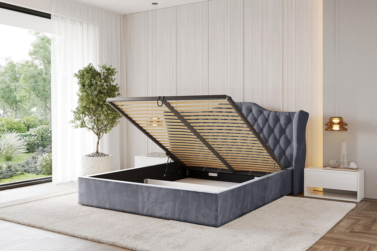 POLSTERBETT mit Bettkasten und Lattenrost, Boxbett ohne Matratze - ZORAN 160x200 Dunkelgrau - Dunkelgrau, Holzwerkstoff/Textil (160/200cm) - ALTDECOR
