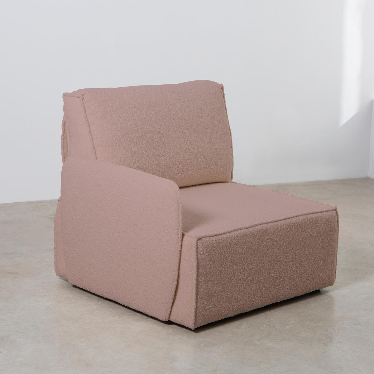 3-SITZER-SOFA Chaiselongue bezogen Bouclé und Kiefernholz Hellrosa LEA - Pink, Textil (278/87/90cm) - RNT By Really Nice Things