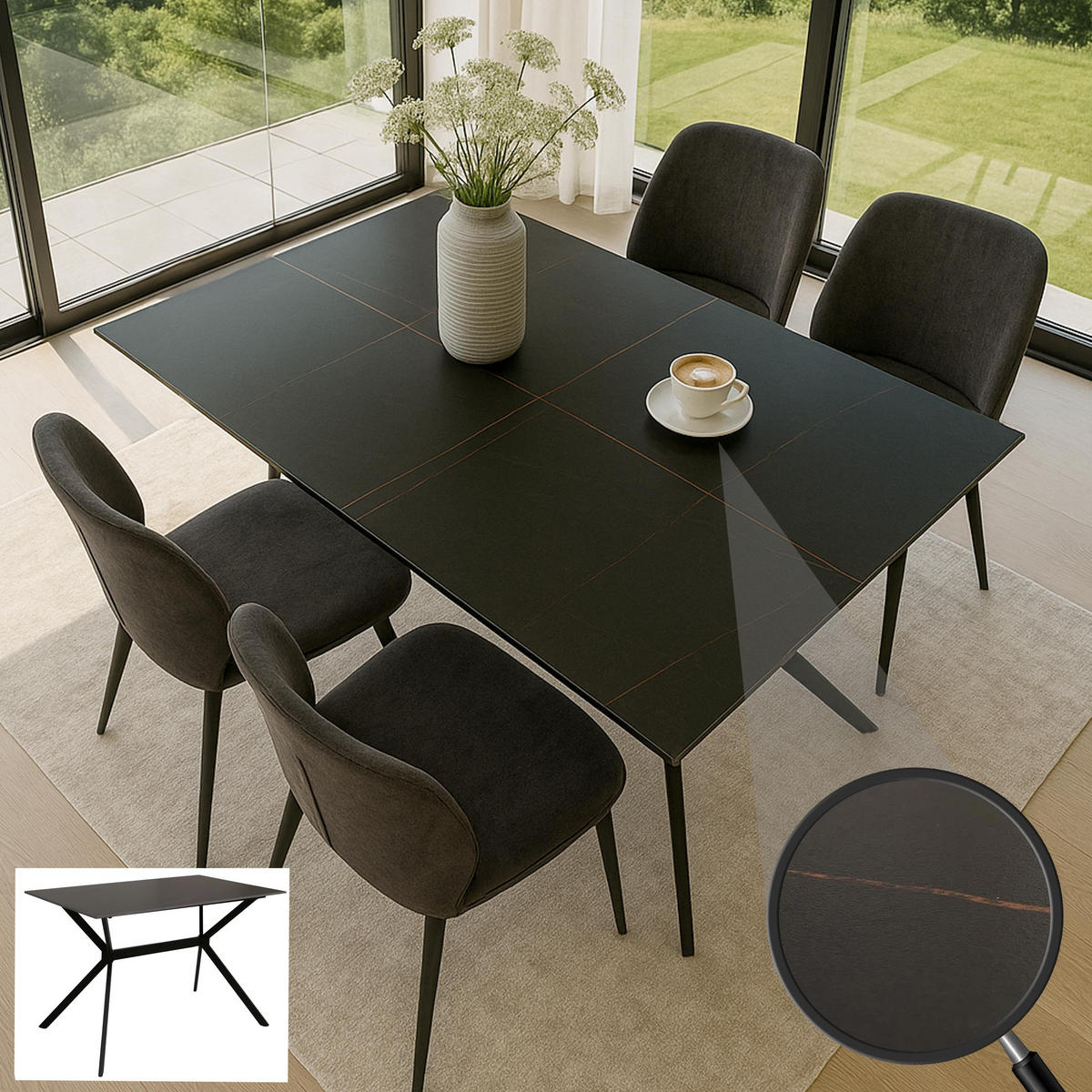 JÍDELNÍ STŮL hranatý černý - černá, kámen (70/120/76cm) - MCW