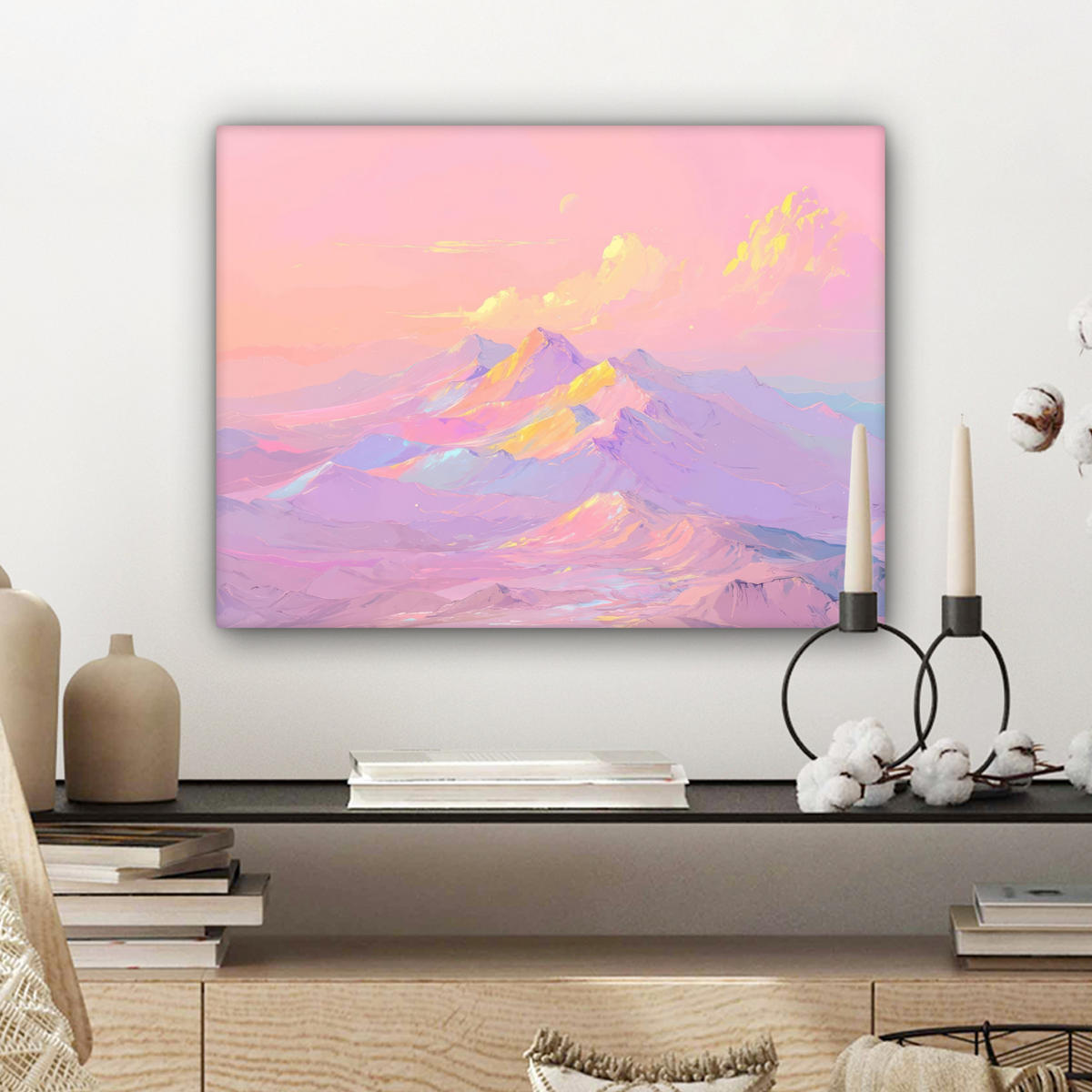 LEINWANDBILD Berggipfel - Wolken - Verträumt Wandbild 40x30 cm - Hellrosa, Textil (40/30cm) - MuchoWow