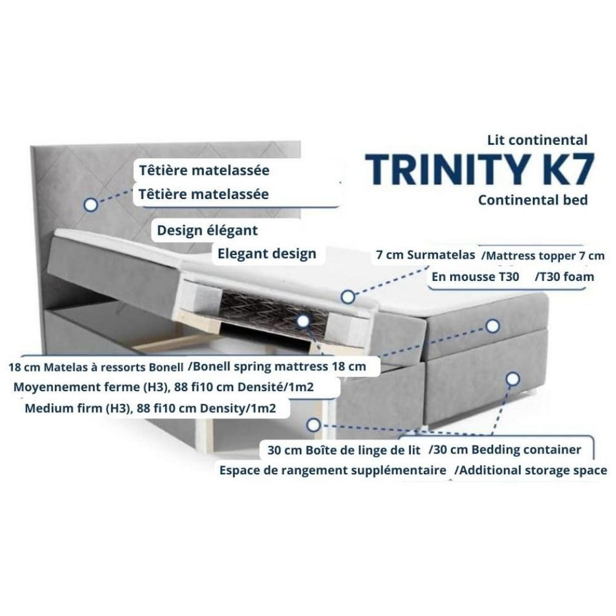 BOXBETT Trinity K-7 Bonellfederkern inkl. Topper - Silberfarben, Holz/Holzwerkstoff (180/200cm) - Best For Home