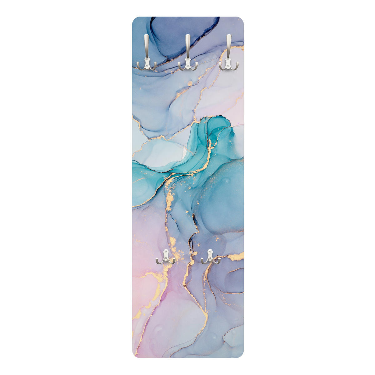 WANDGARDEROBE - Aquarell Pastell Türkis mit Gold 34/105 cm - Pastellblau, Holzwerkstoff (34/105/1.6cm) - Bilderwelten