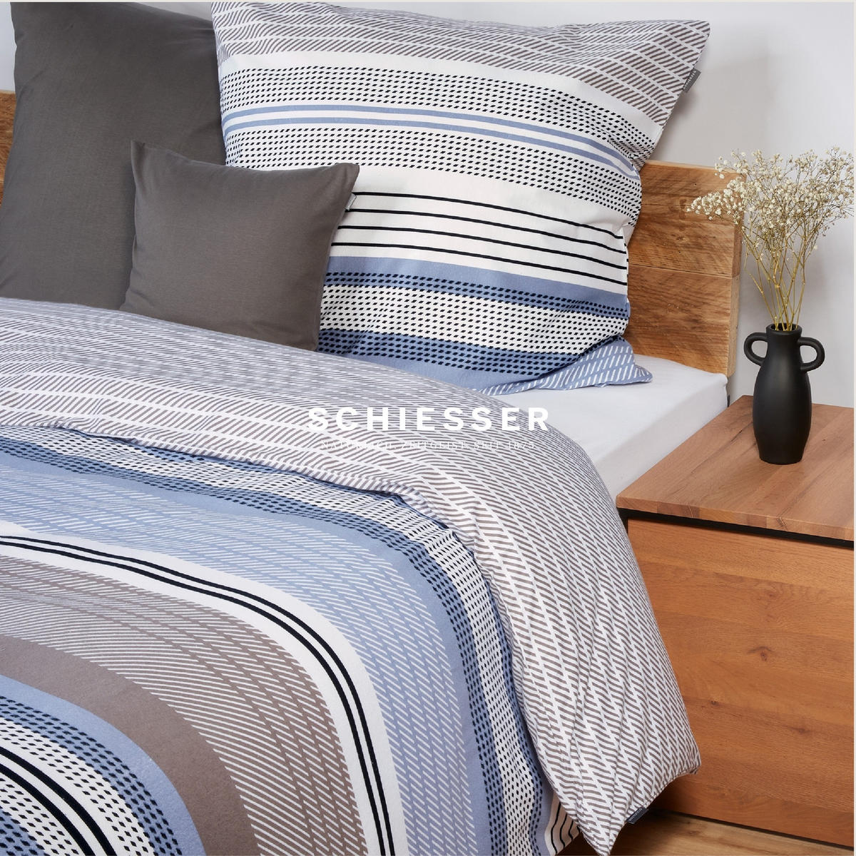 BETTWÄSCHESET Pino - Feinbiber - 2-teilig - 135 x 200 cm - Grau-Hellblau - Hellblau, Textil (135/200cm) - SCHIESSER