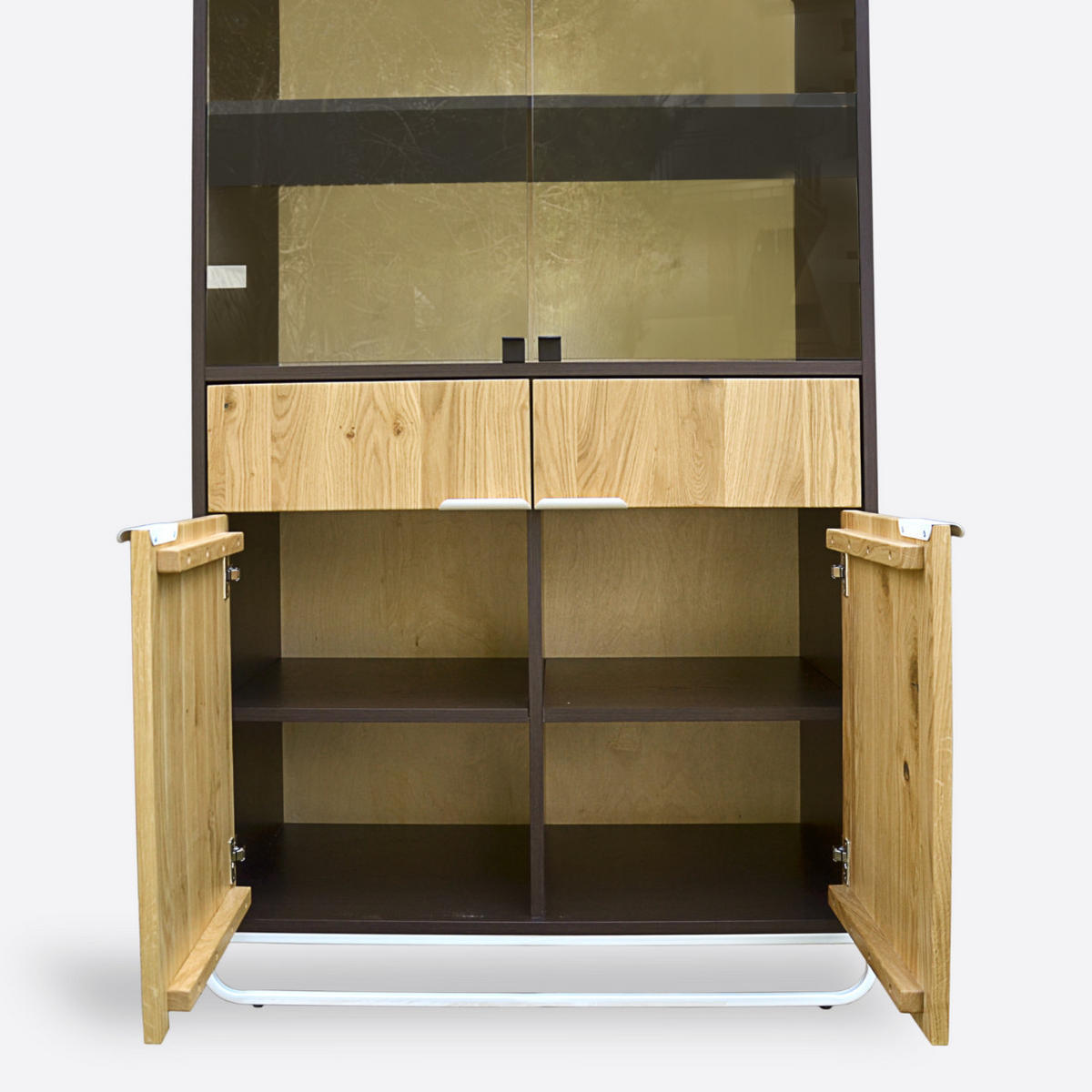 VITRINE aus Massiveichenholz mit Glas ins Wohnzimmer Arbeitzimmer DENIS - Eichefarben, Holz (90/190/50cm) - Rawood Furniture