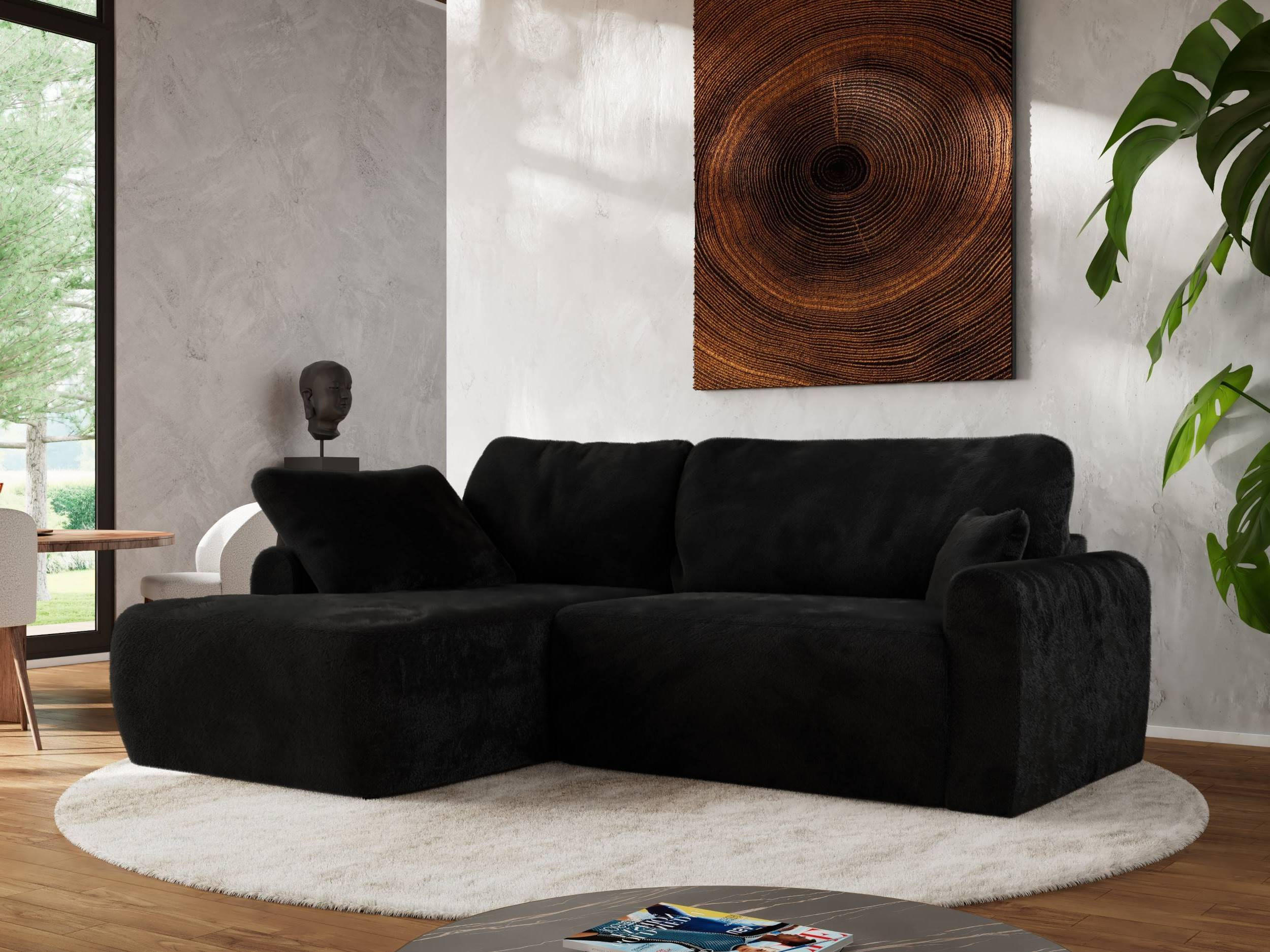 ECKSCHLAFSOFA CUBO L Schwarz Plüsch - links - Schwarz, Kunststoff/Textil (273/187cm) - MKS