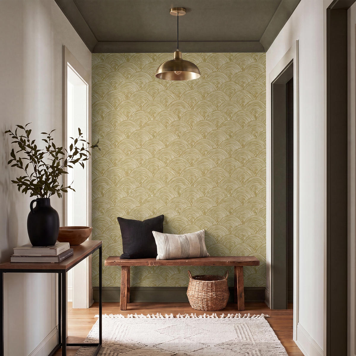 TAPETE - Fächer - Geometrisch - Grün - 160x220 cm - Goldfarben, Papier (160/220cm) - OnlyWow