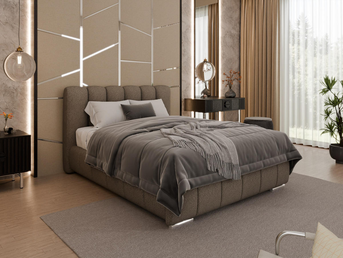 POLSTERBETT Zaira 140x200cm – Elegantes Polsterbett für modernen Wohnstil , ZONIERTE MULTI-TASCHEN-FEDERKERN (24cm), braun - Braun, Holz (140/200cm) - Panda Möbel