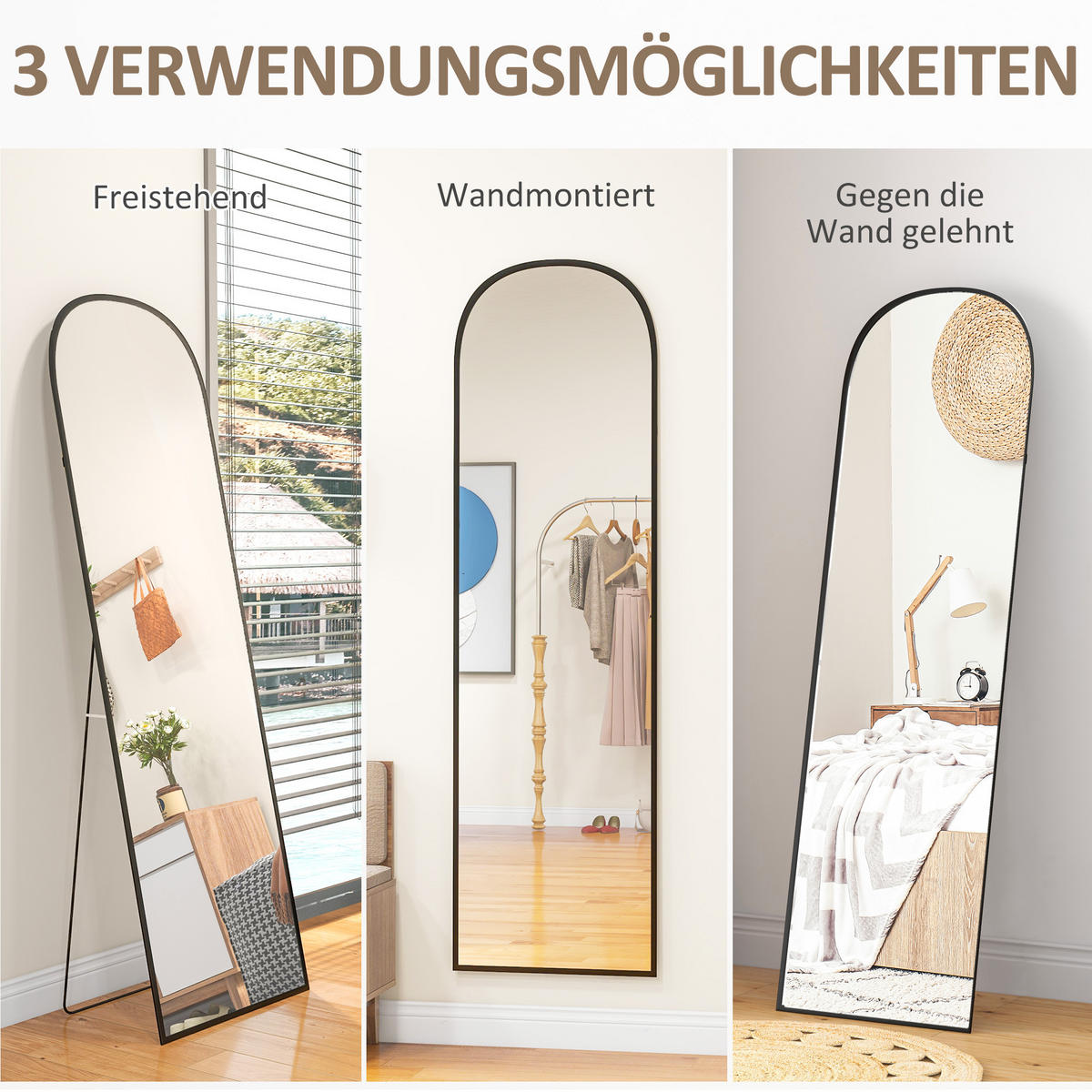STANDSPIEGEL 2er-Set Schwarz 50.0/1.5/170.0 cm - Schwarz, Metall (1.5/170/50cm)