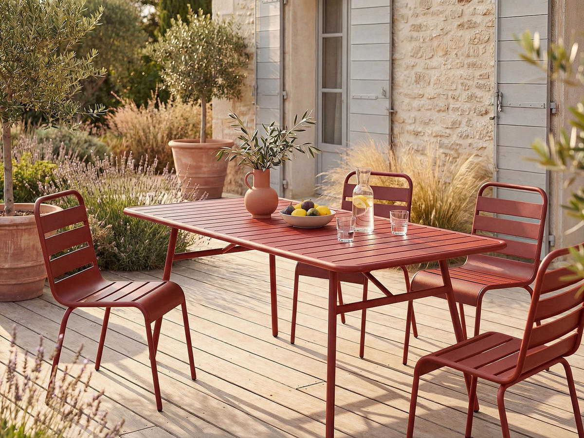 GARTENTISCH - 4 , 6 -Sitzer - Stahl - rot - MIRMANDE - Rot, Metall (80/160/74.5cm) - Vente-Unique