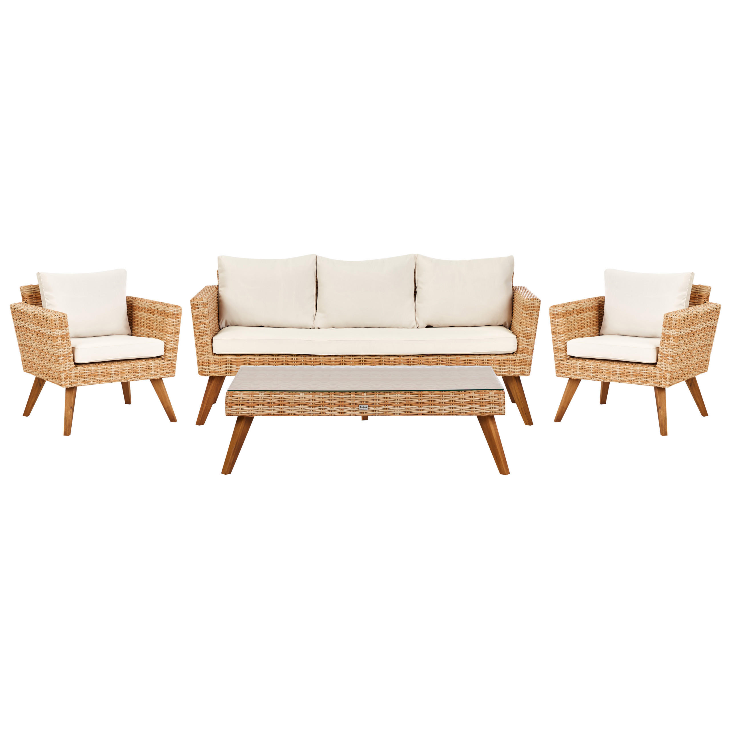 LOUNGE-SET 5-sitzer PE Rattan Cremeweiß Vittoria - Hellbraun/Beige, Kunststoff - Beliani