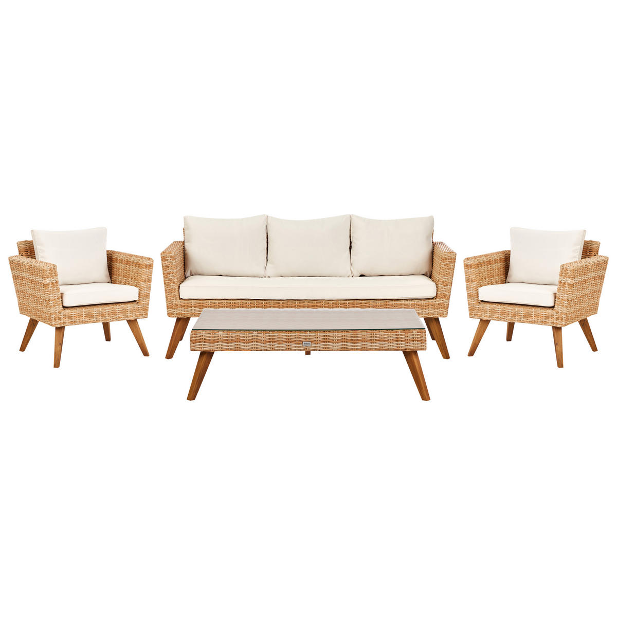 LOUNGE-SET 5-sitzer PE Rattan Cremeweiß Vittoria - Hellbraun/Beige, Kunststoff - Beliani