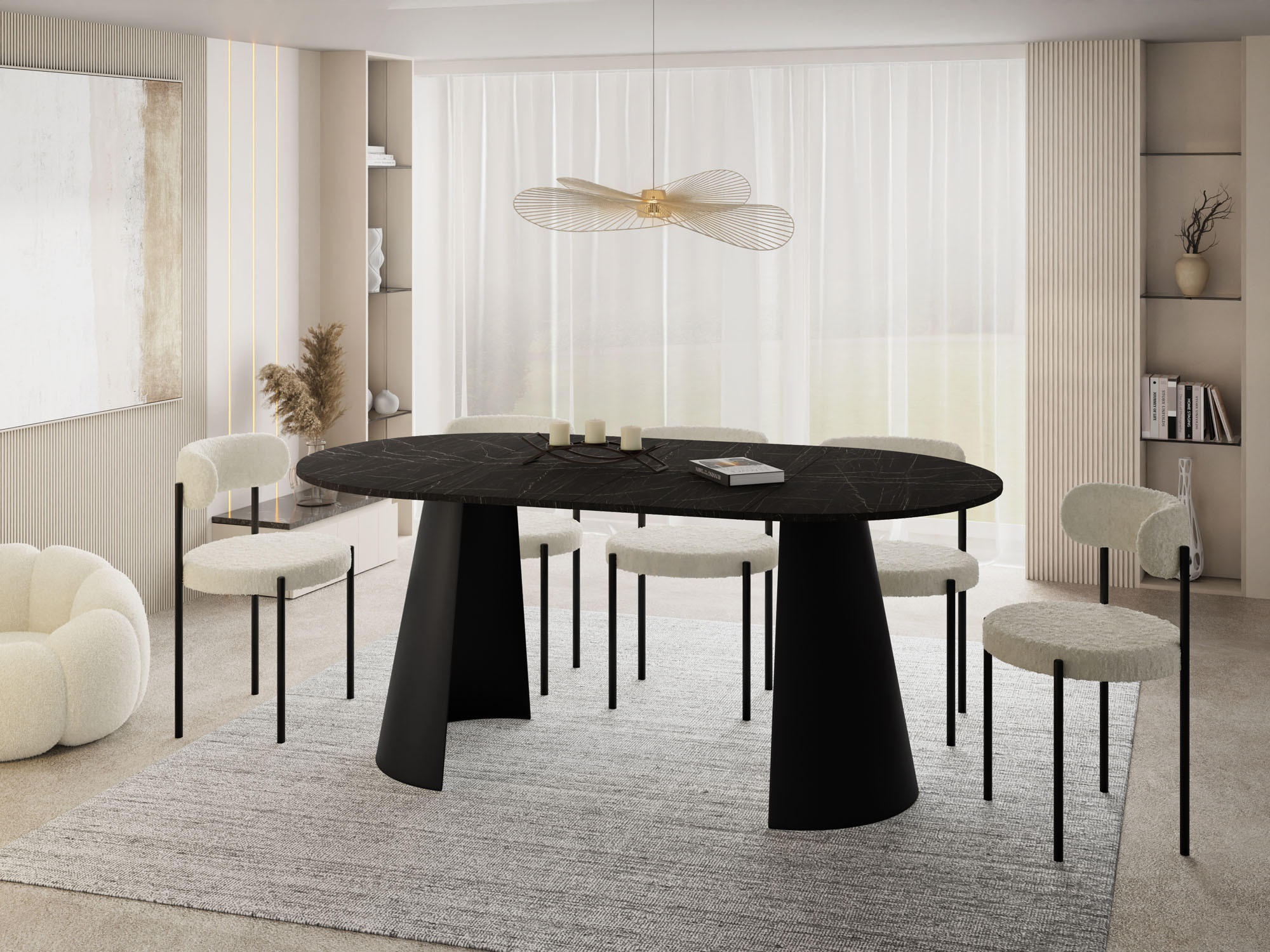 ESSTISCH Lamio runder ausziehbarer, Marmor Schwarz 100-180/100/76 cm - Anthrazit/Schwarz, Holzwerkstoff/Metall (100/100/76cm) - WFL GROUP