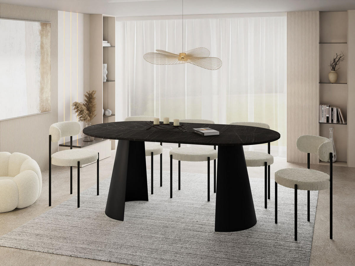 ESSTISCH Lamio runder ausziehbarer, Marmor Schwarz 120-200/120/76 cm - Anthrazit/Schwarz, Holzwerkstoff/Metall (120/120/76cm) - WFL GROUP