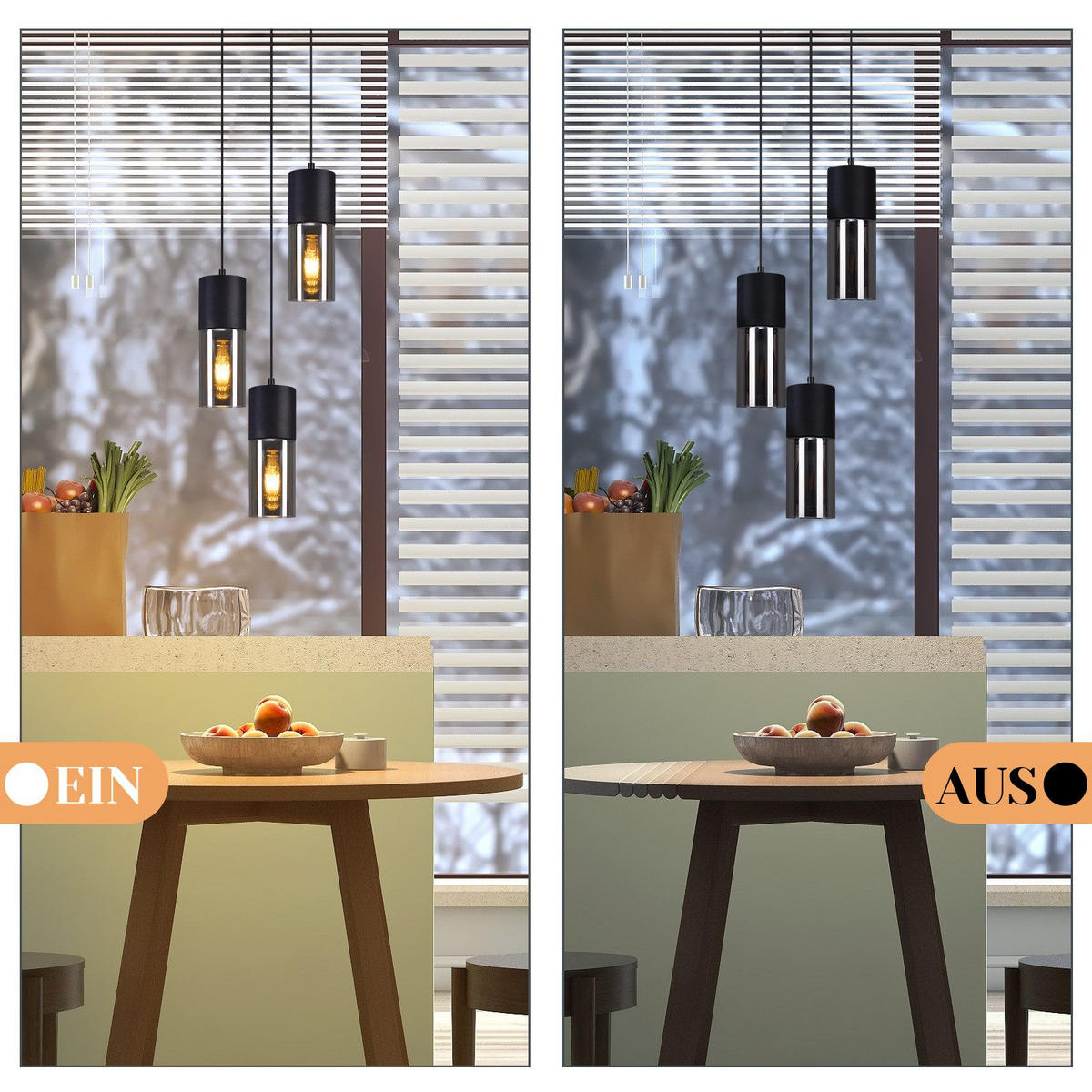 HÄNGELEUCHTE Elmar 3-flammig 22/22/150 cm - Schwarz, Metall (22/22/150cm) - Nettlife