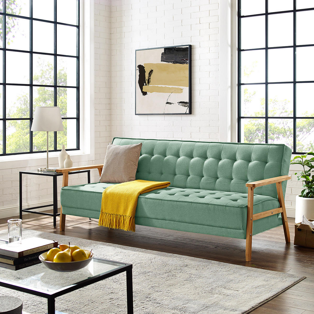 SCHLAFSOFA - Mintgrün, Holz/Birkenholz (204/85/86cm) - home24