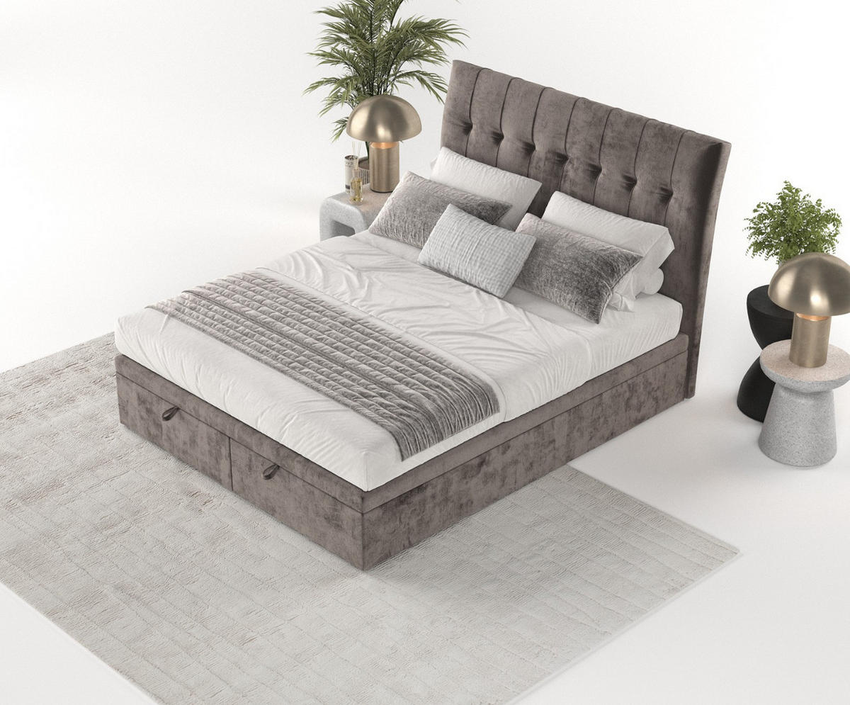 POLSTERBETT Kelsea mit Stauraum 140/200 cm Braun im Lotta Stoff - Schwarz/Braun, Holz/Holzwerkstoff (140/200cm) - AltaBeds