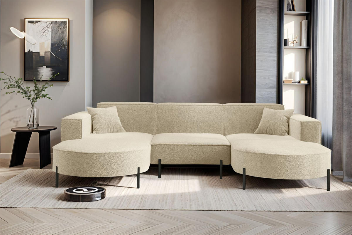 WOHNLANDSCHAFT Valencia - Beige, Holzwerkstoff/Textil (299/80/165cm) - Fun Möbel