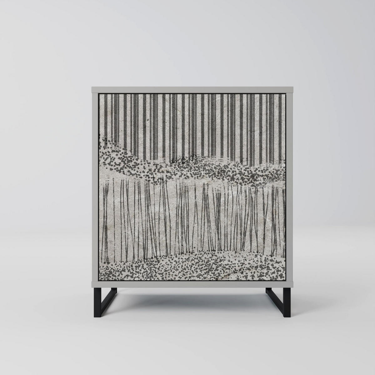 SIDEBOARD GRAIN LINES, Grau, 57,5x42x77,5 cm, Schräge Buchenholzfüße - Buchefarben/Multicolor, Holzwerkstoff/Buchenholz (57.5/77.5/42cm) - SpaceRebels