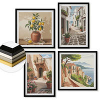 WANDBILDER 4er-Set - 50x50 cm & 40x60 cm Schwarzer Rahmen - Straßen, Häuser, Pflanzen, Töpfe - Schwarz, Kunststoff (50/50cm) - ArtPrintCave