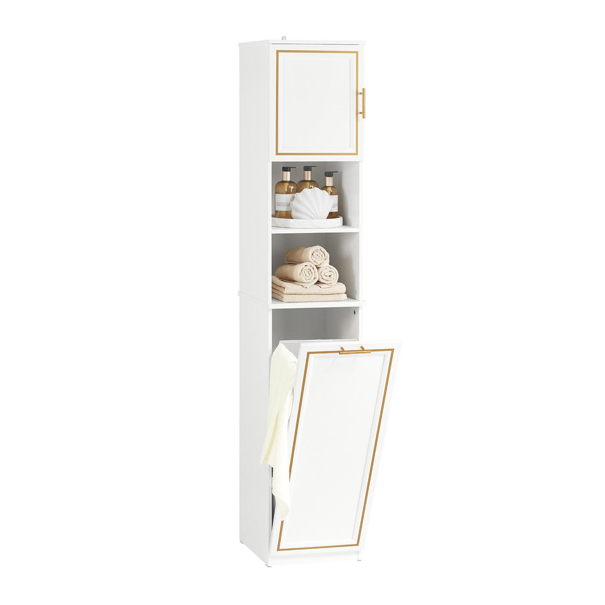 HOCHSCHRANK mit Wäschesack - Goldfarben/Weiß, Holzwerkstoff (33/171/32cm) - SoBuy
