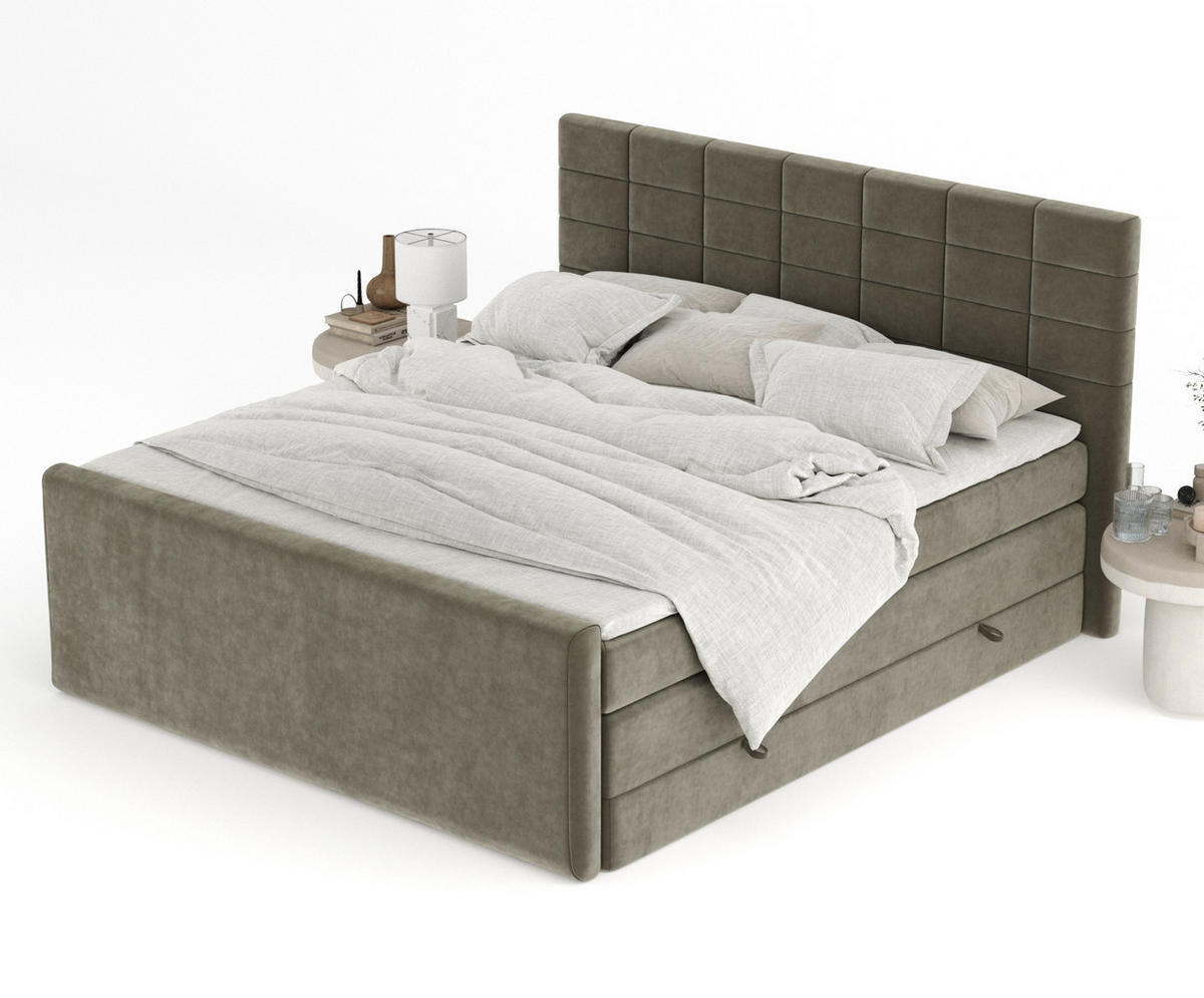 BOXSPRINGBETT Ava Taupe 140/200 cm - Taupe/Schwarz, Holz/Holzwerkstoff (140/200cm) - Maison de Reve