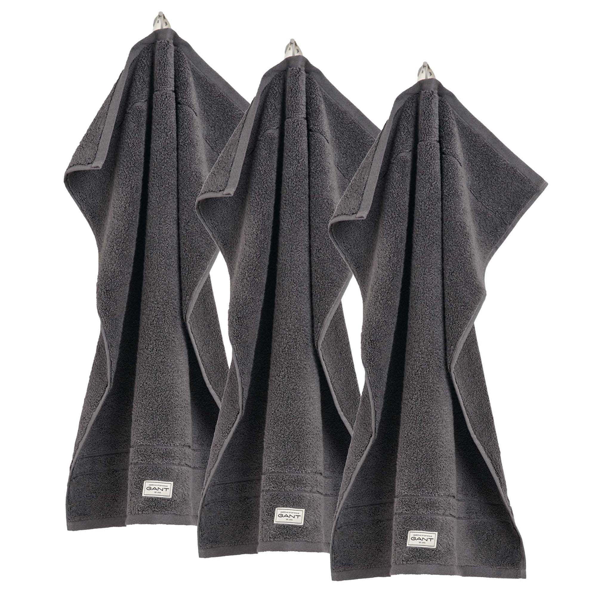 GÄSTETUCH Unisex Premium Towel Grau 3er Pack Baumwolle - Dunkelgrau, Textil (200/135cm) - GANT