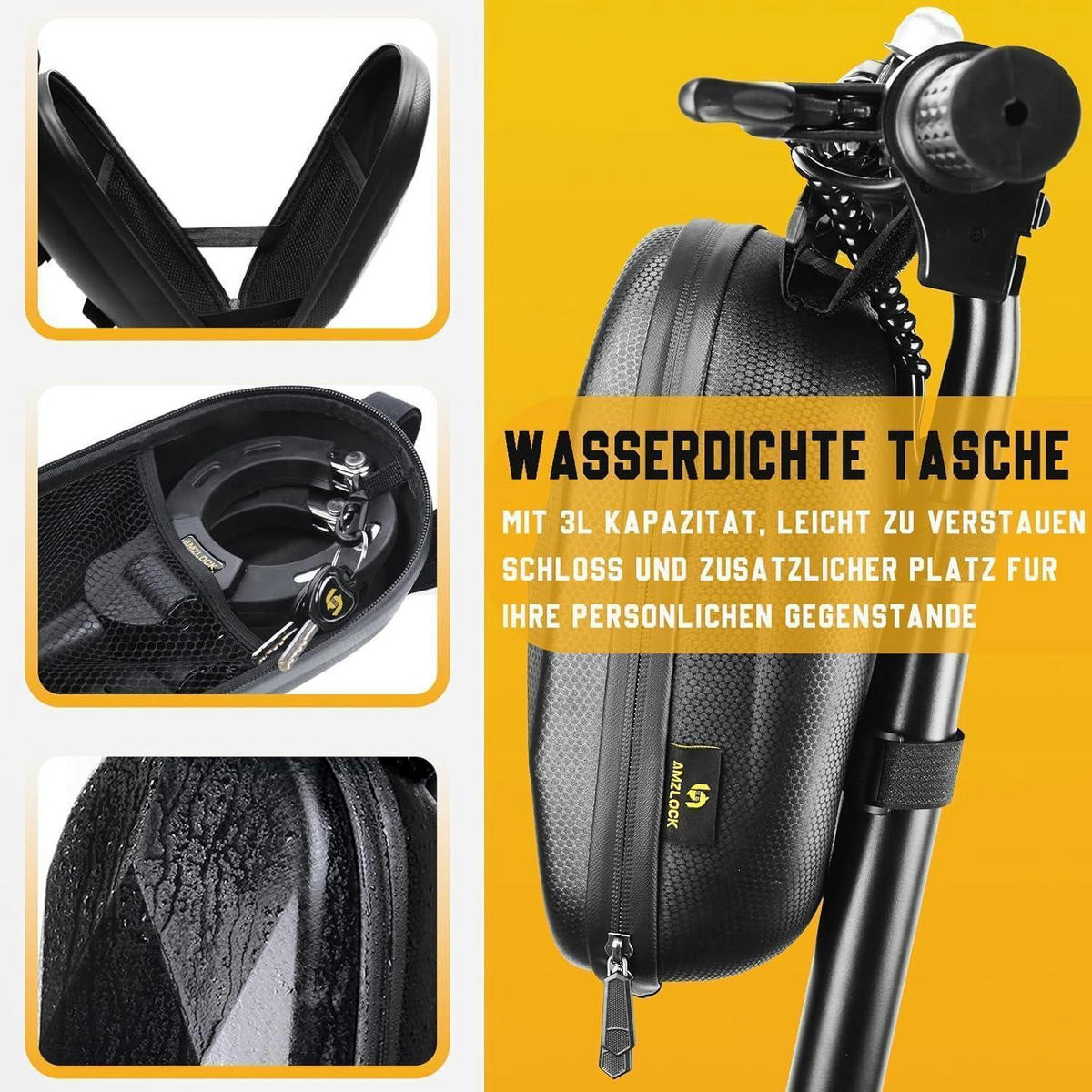 KETTENSCHLOSS für E-Scooter 8 mm Dicke mit Tasche und 3 Schlüsseln - Schwarz, Metall (15/13/30cm)