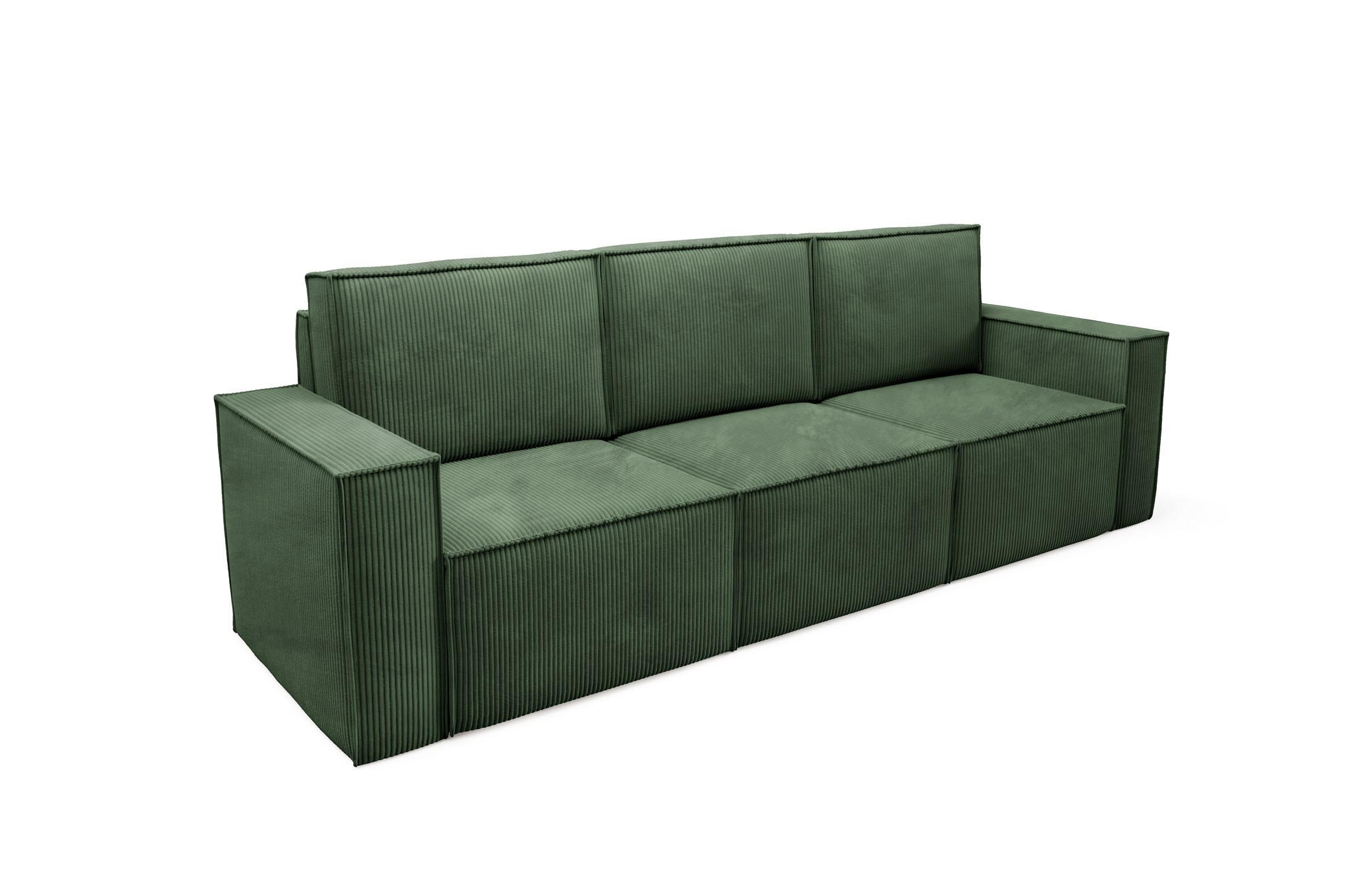 SOFA Orto Grün, Dreisitzer Polstersofa - Grün, Holzwerkstoff/Textil (247/93/82cm) - Bettso