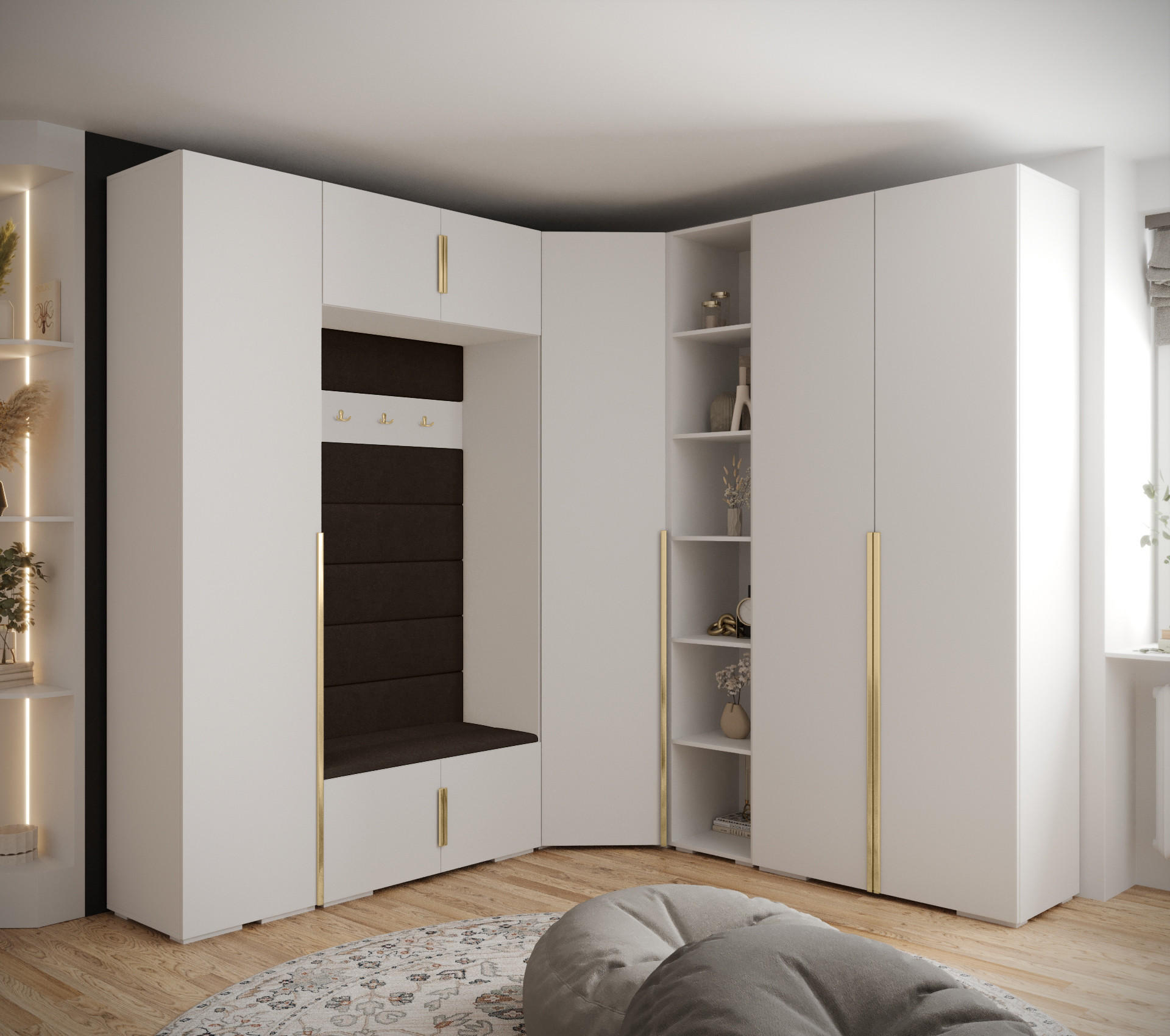 GARDEROBEN-SET 236,7/231,7/47 - Dunkelbraun/Goldfarben, Holz/Kunststoff (181.7/236.7/47cm) - Abiks Möbel