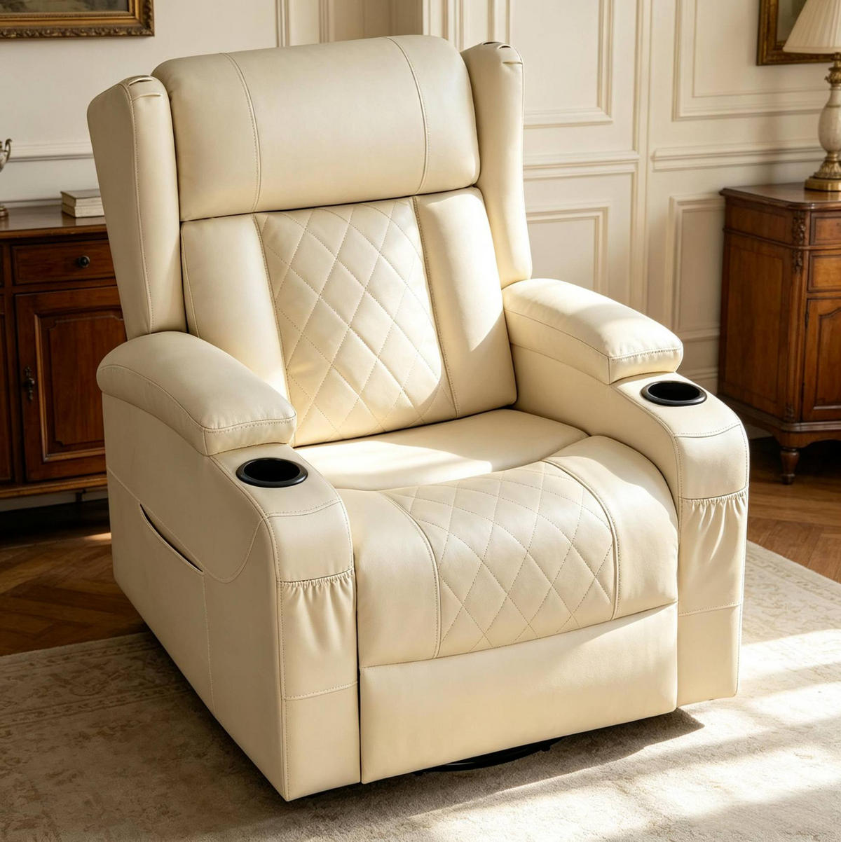 RELAXSESSEL in Beige 94,5x87x103,5 cm mit Dreh-, Wipp- und Liegefunktion - Beige, Textil (87/103.5/94.5cm) - IVMEU