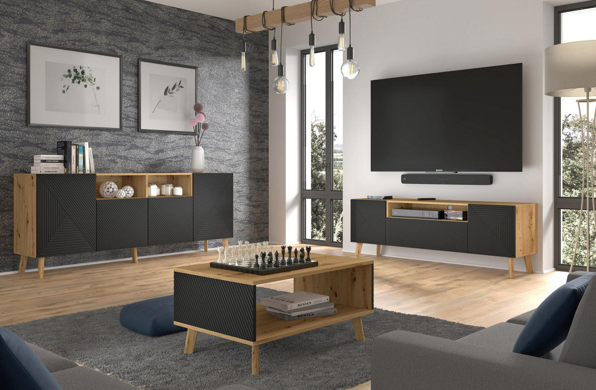 COUCHTISCH Artisan Eiche, Schwarz 90/45/60 - Schwarz, Holzwerkstoff (60/90/45cm) - RAUMHIRSCH FURNITURE