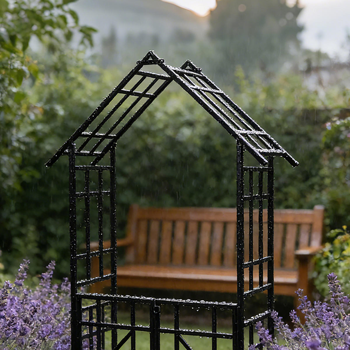 ROSENBOGEN Schwarz Eisen mit Tor - Schwarz, Metall (204/247/43cm) - Relaxdays