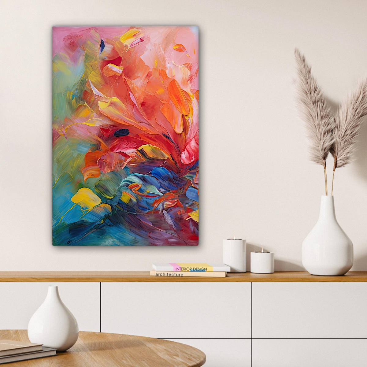 LEINWANDBILD Ölgemälde - Kunst - Abstrakt - Farbenfroh 40x60 cm - Altrosa, Textil (40/60cm) - MuchoWow