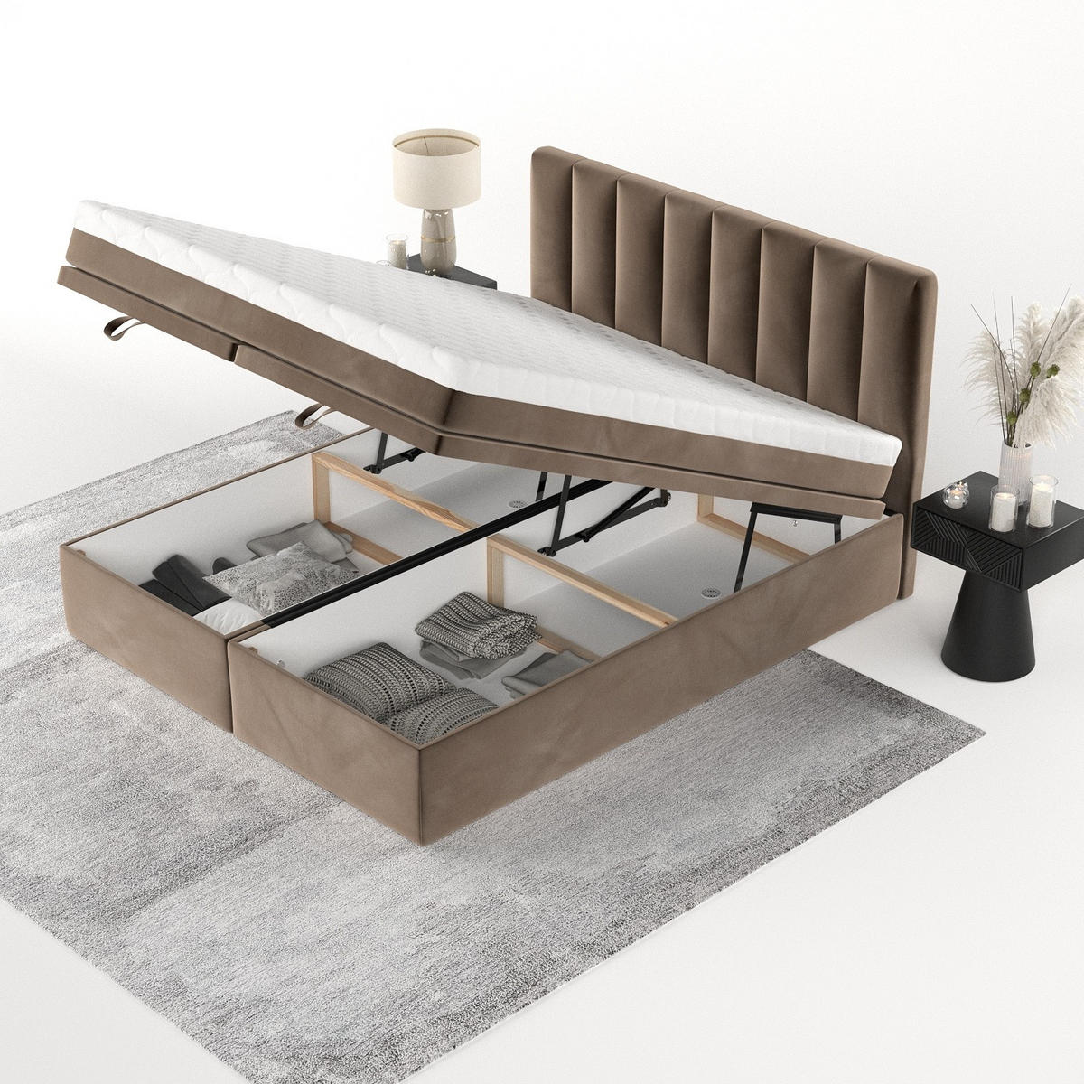 BOXBETT Lume 160/200 cm Braun im Paros Stoff - Schwarz/Braun, Holz/Holzwerkstoff (160/200cm) - AltaBeds
