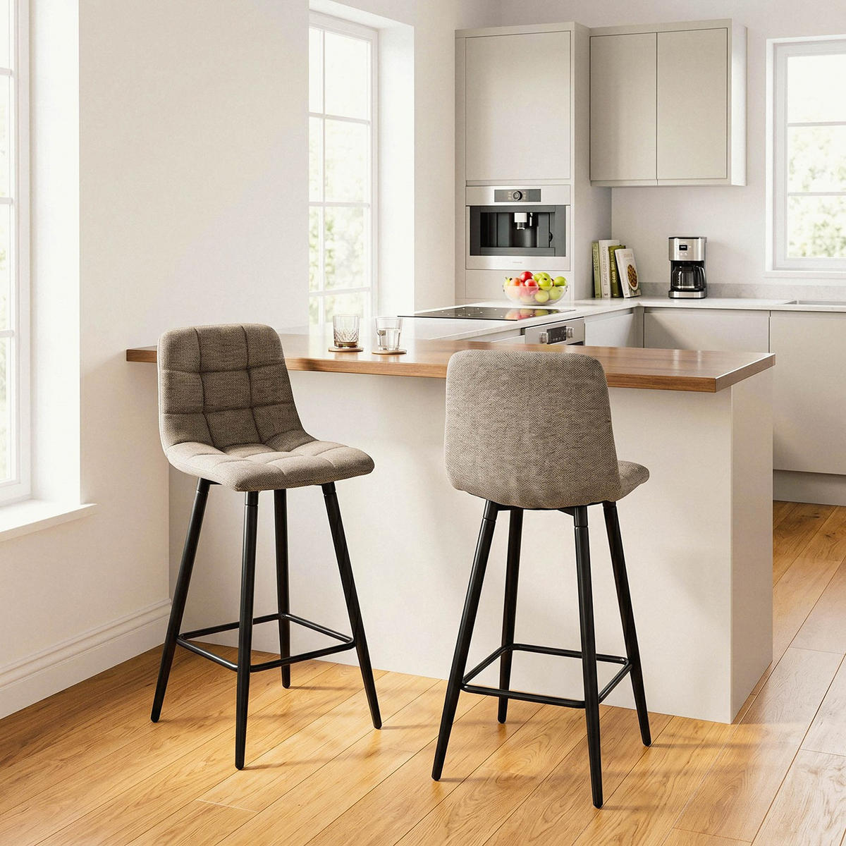 2ER-SET gepolsterter Hocker aus meliertem Stoff 42/94/51 cm - Braun, Textil (42/94/49cm) - Calicosy