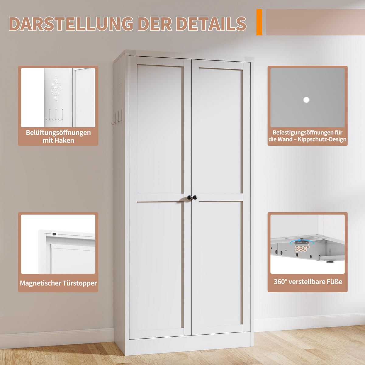 HIGHBOARD DE-38774 70/35/155 cm 4 verstellbare Böden Weiß - Weiß, Holzwerkstoff (70/155/35cm) - ComfortXL