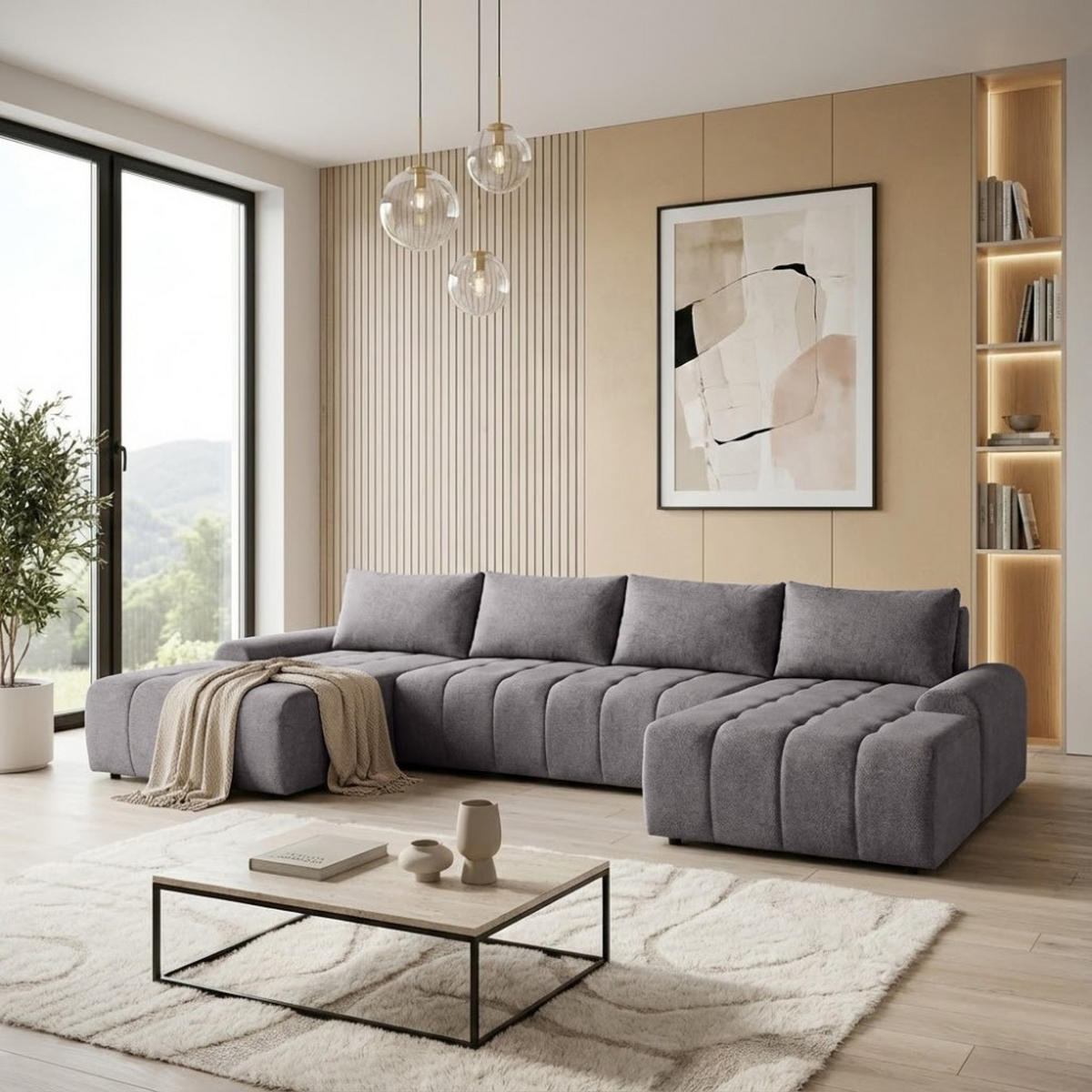 WOHNLANDSCHAFT Costa U Grau - Schwarz/Grau, Kunststoff/Textil (367/80/169cm) - Beautysofa