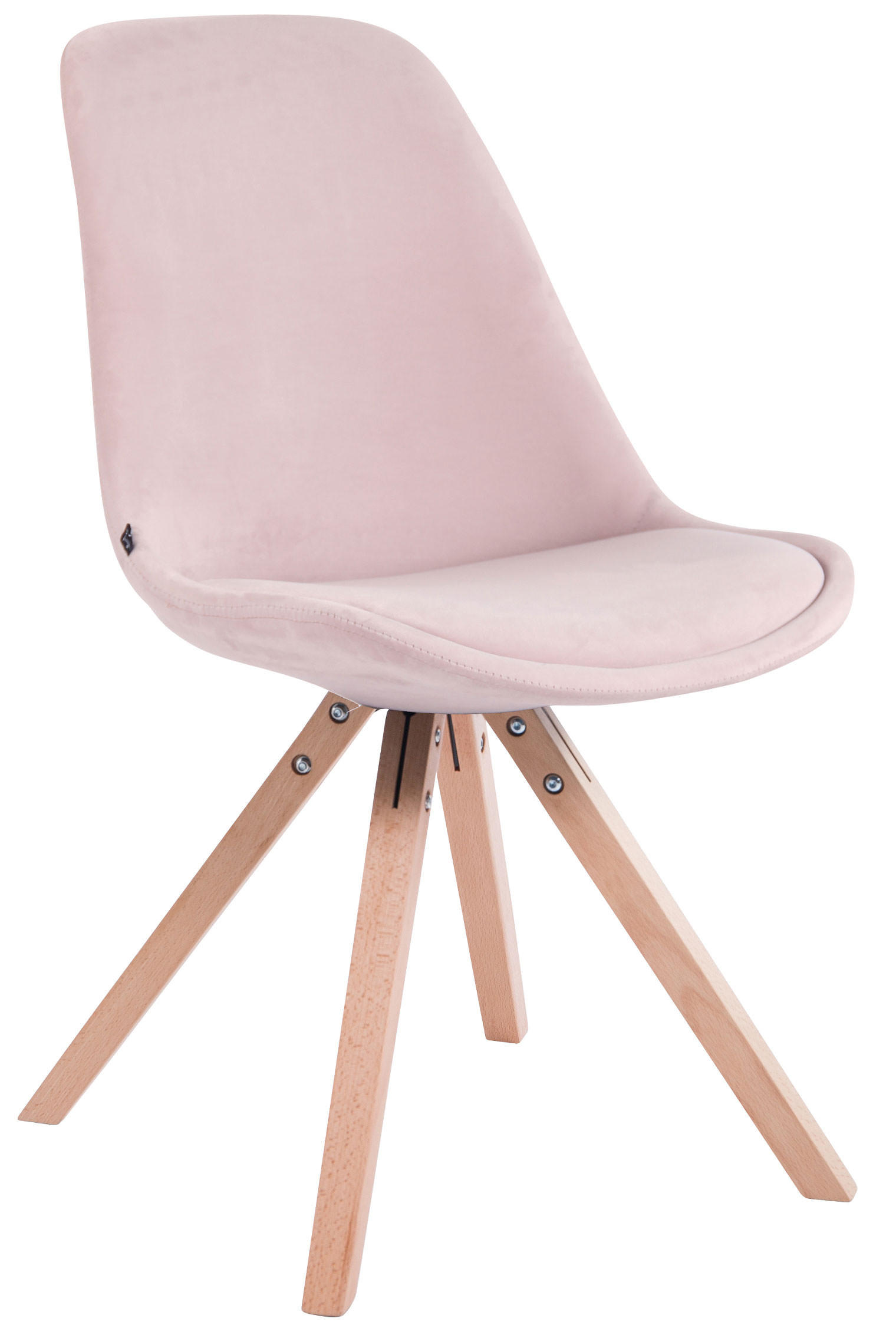 STUHL Samt pink - Pink/Eukalyptusholzfarben, Holz/Textil (48/84/56cm) - CLP