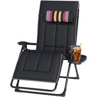 GARTENLIEGE Klappbar Extra Breit 72cm mit Getränkehalter & Kissen - Schwarz, Textil (70/85/85cm)