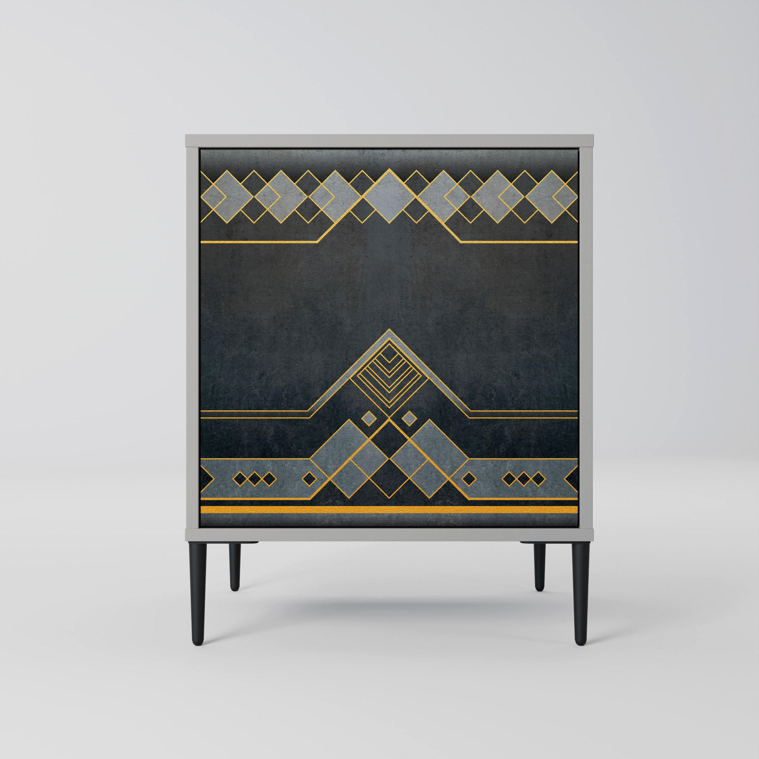 SIDEBOARD ROYAL ORDINARINESS, Grau, 57,5x42x72,5 cm, Schwarze Metallfüße - Multicolor/Schwarz, Holzwerkstoff/Metall (57.5/72.5/42cm) - SpaceRebels