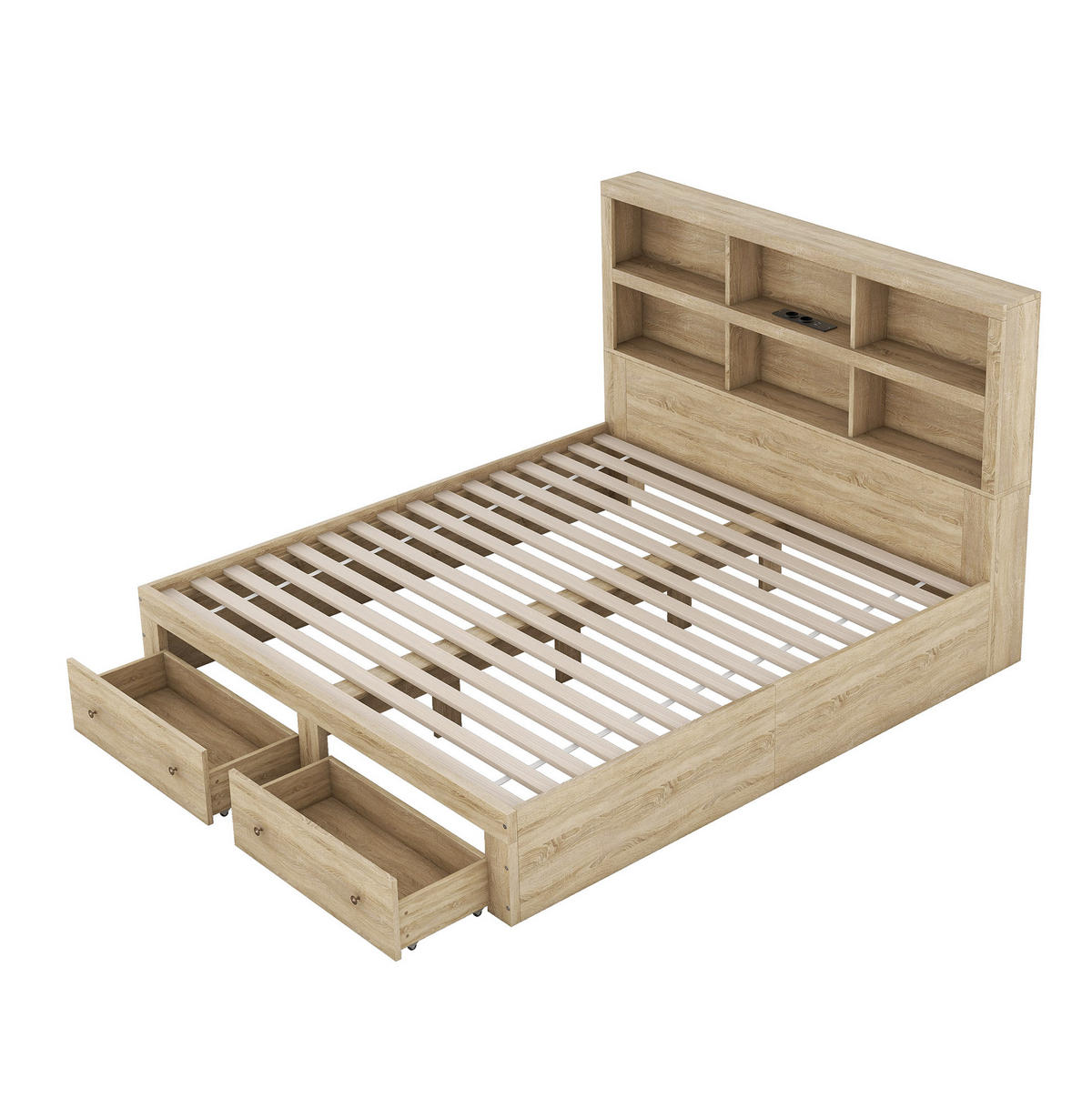 POLSTERBETT aus Spanplatte 160x200 cm in Natur mit USB & Stauraum - Naturfarben, Holzwerkstoff (160/200cm) - Modfu