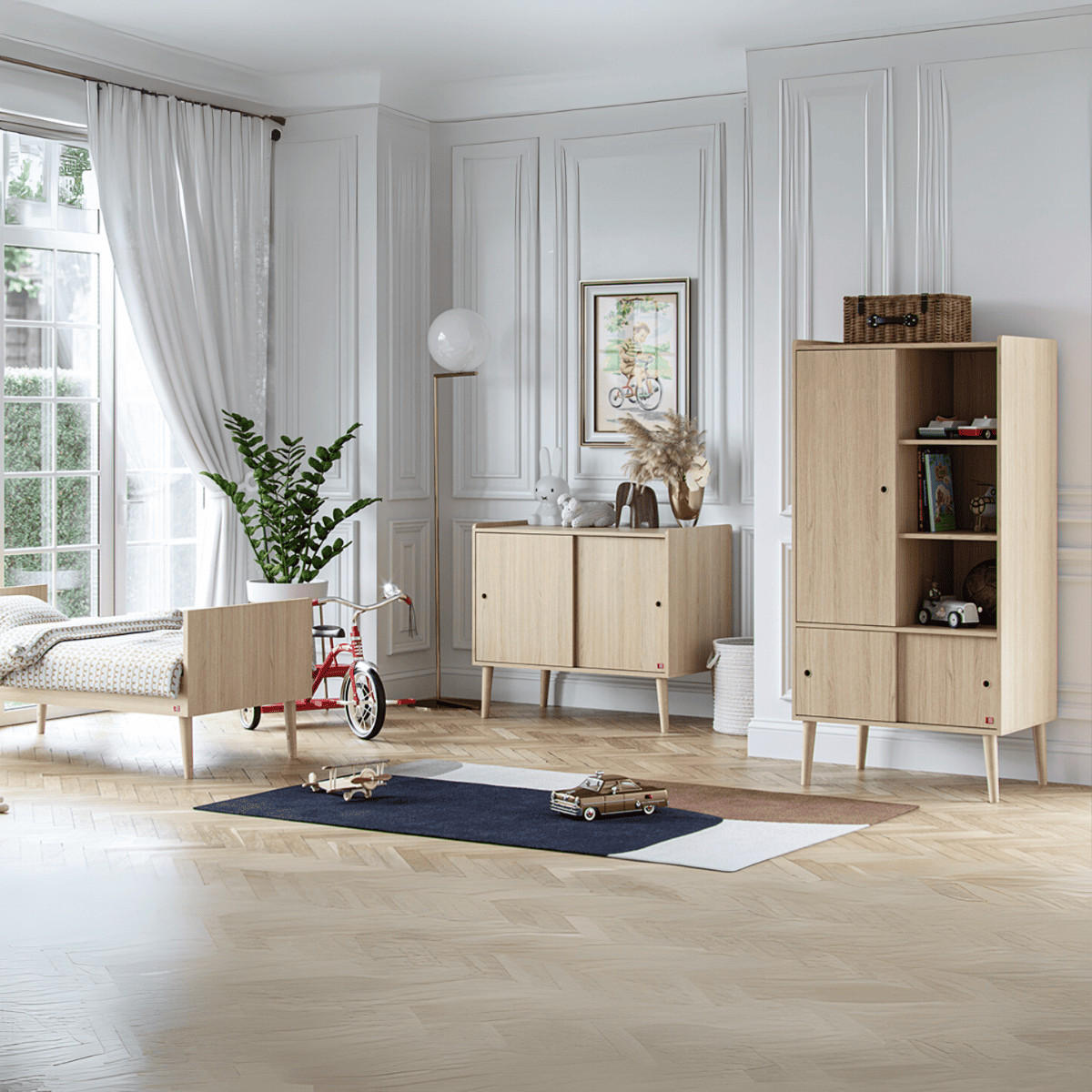 SIDEBOARD mit 2 Schiebetüren im Eichendekor L100 cm - Retro - Eichefarben, Holzwerkstoff (51/85/100cm) - Calicosy