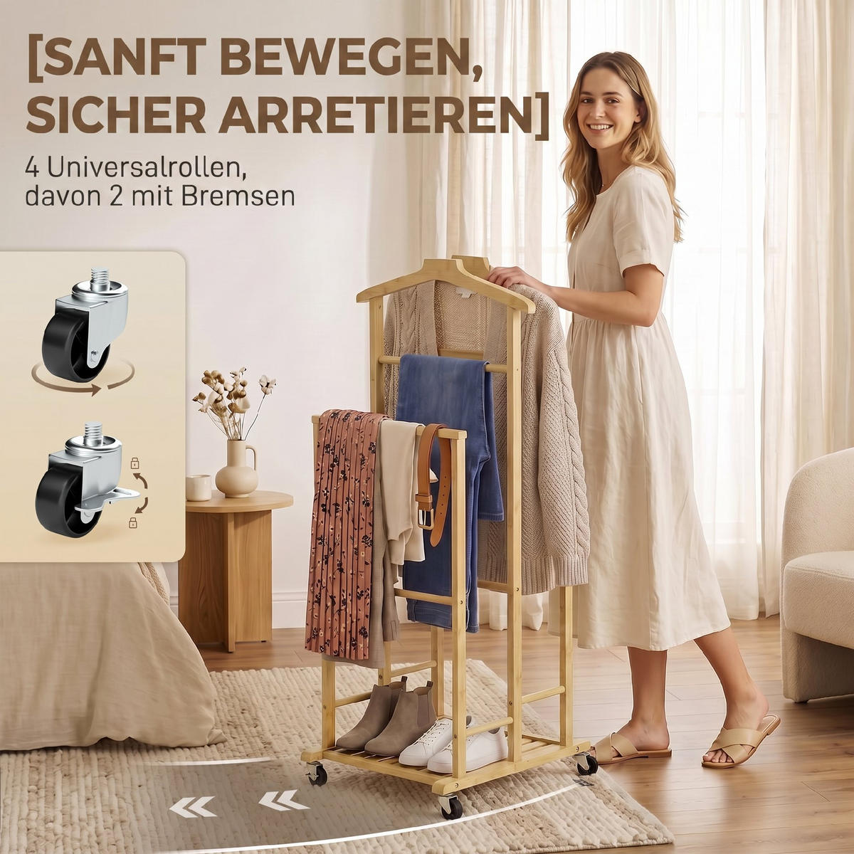 KLEIDERSTÄNDER Bambus Eiche - Eichefarben, Holz/Bambusholz (41/105/50cm) - HOMCOM