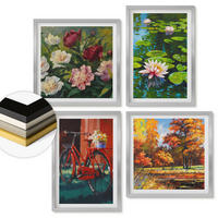 WANDBILDER 4er Set - 50x50 cm & 40x60 cm Silberner Rahmen - Seerosen, Fahrradblumen - Silberfarben, Kunststoff (50/50cm) - ArtPrintCave