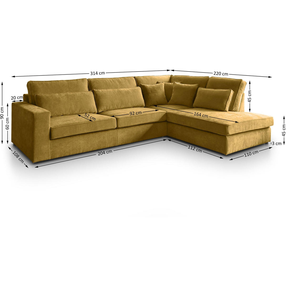 ECKSOFA Parma ohne Schlaffunktion gelb links - Gelb/Schwarz, Textil (314/224cm) - Beautysofa