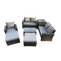 GARTENMÖBEL-SET SOFA STUHL COUCHTISCH 2 HOCKER BEISTELLTISCH Polyrattan Dunkelgrau Gemischt 7-Sitzer - Dunkelgrau, Metall - Fimous